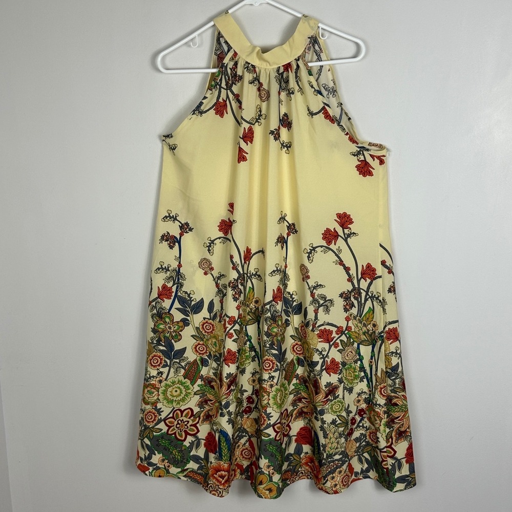 Seasty Women Shift Dress Sz XL Floral Apricot Halte Neck Botanical Print Boho - Picture 12 of 13